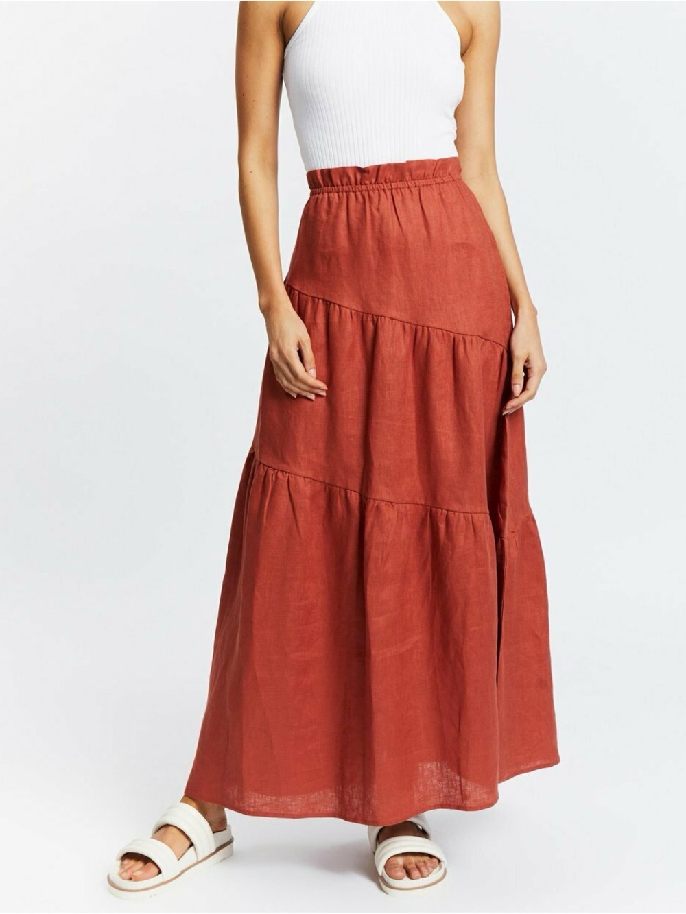 aere tiered linen maxi dress
